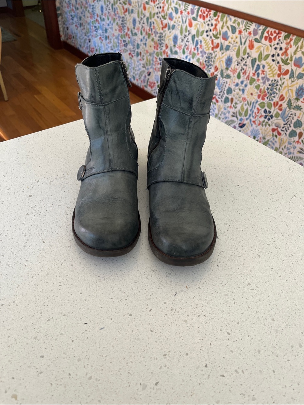 Women's Leather Ankle Booties in Slate Gray - Casual Side Zip